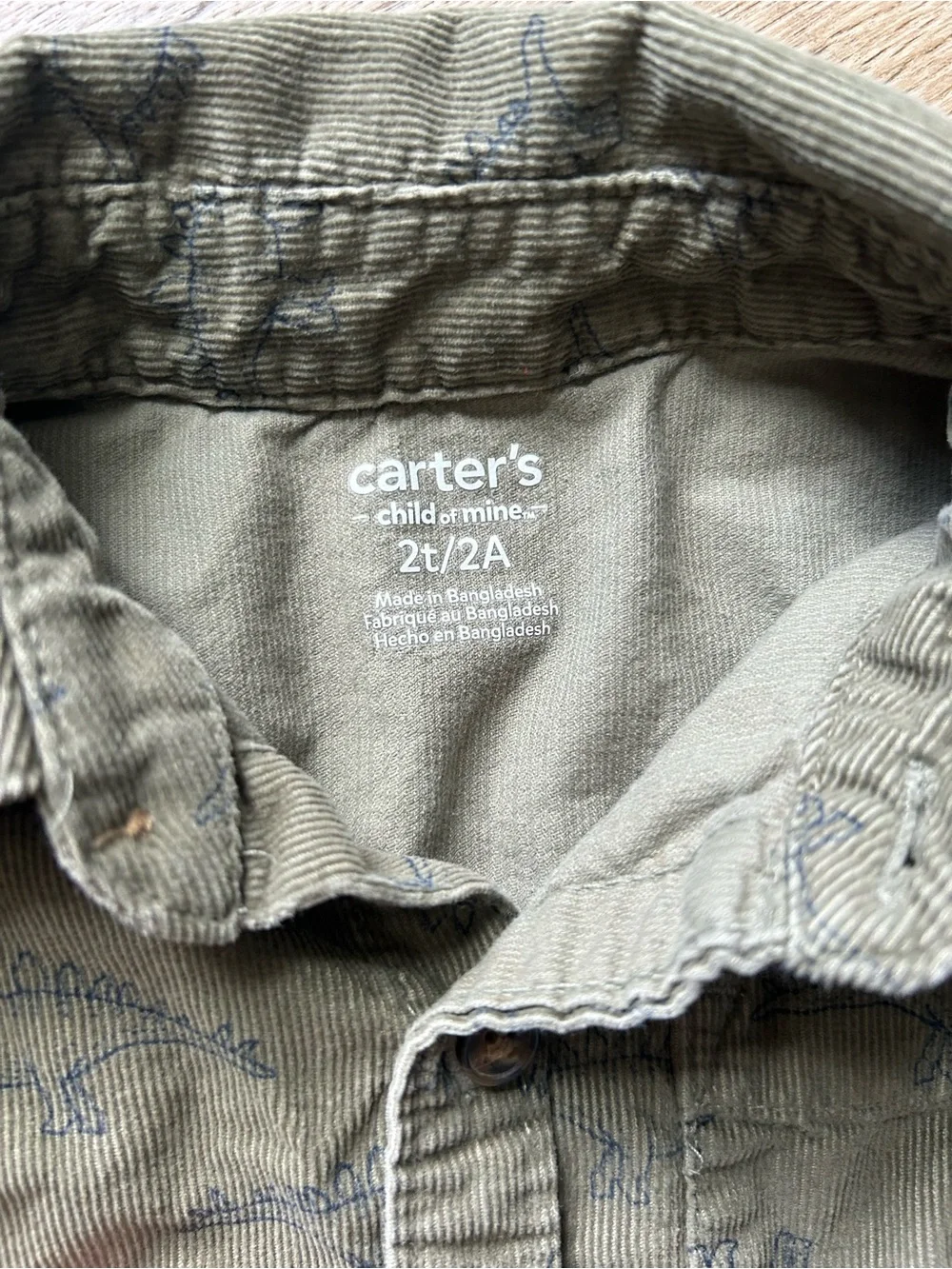 Carter's Olive Green Shirt and Tan Corduroy Pants Kids Matching Set